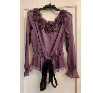 Adrianna Papell Evening Essentials Purple Metalic Ruffle Ribbon Belt shirt